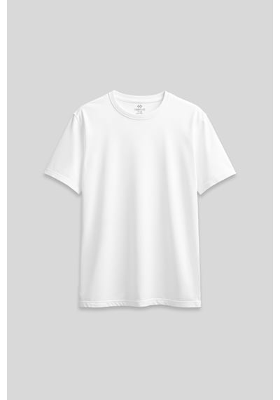 Beyaz O Yaka Standart Fit Basic Kadın T-shirt - 97311 Beyaz