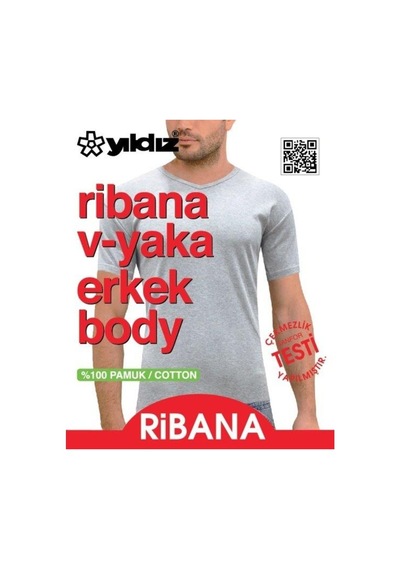 Yıldız 62 Erkek Gri Ribana V Yaka Erkek Body