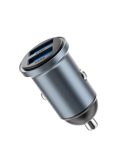 Wiwu Wi-cc031 Nano Lite Serisi Dual Usb-a Hızlı Şarj Özellikli Araç Şarj Aleti Pd 12w Gri