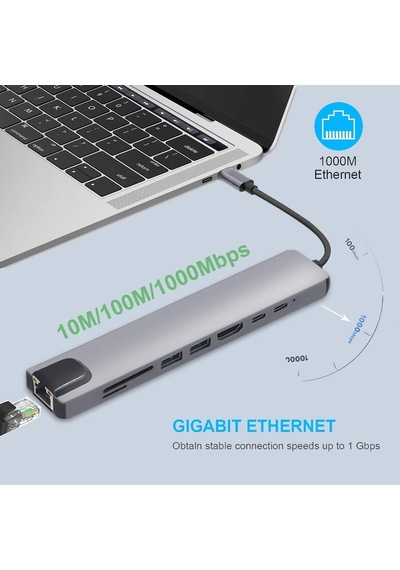 8In1 Usb-C Dijital Av Çoklu Bağlantı Noktası Adaptörü. Hub