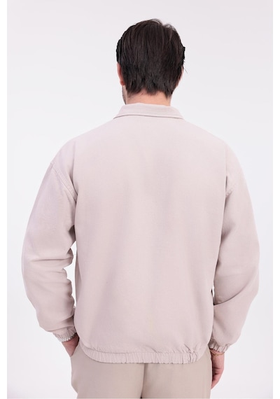Erkek Gabardin Kumaş Fermuarlı Oversize Mevsimlik Ceket-144 Bej