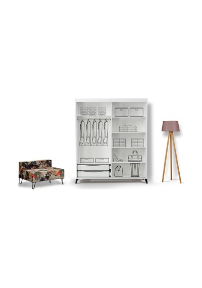 Pasifichome Huga Beyaz Gardırop & Yatak Odası Dolabı Sürgülü 180Cm/ 2 Kapaklı