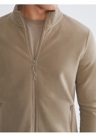 Lcwaıkıkı Classic Kahverengi Dik Yaka Uzun Kollu Polar Erkek Fermuarlı Sweatshirt