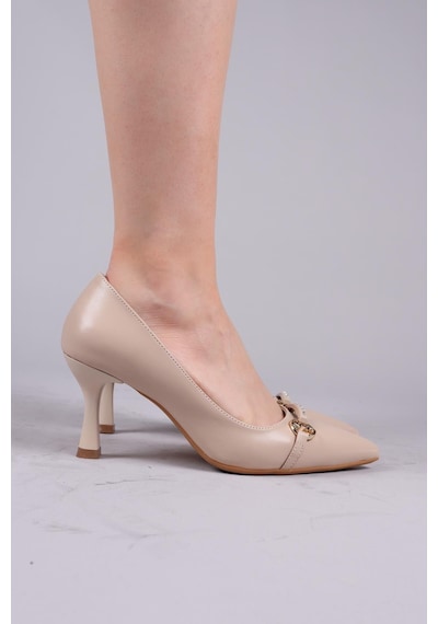 Birikon Lepel Taşlı Gold Tokalı Stiletto Bej-8505 Bej