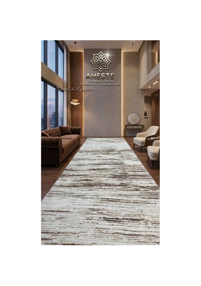 Nesrin Kahve Dokulu Çizgili Kaymaz Taban Dokuma Halı Modern Salon Ve Oturma Odası Halısı Kahverengi