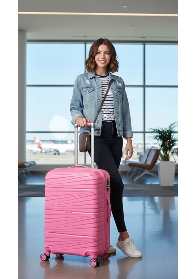 Premium Ultra Dayanıklı Kabin Boy Valiz - Pembe %100 Saf Pp Kırılmaz Çok Renkli