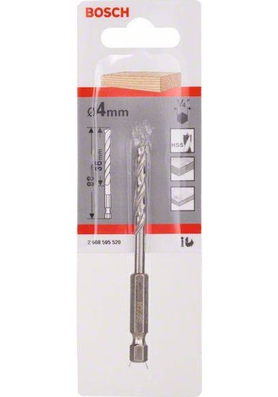 Bosch HSS Spiral 4x88 mm 1/4 Altıgen Ahşap Matkap Ucu 2608595520