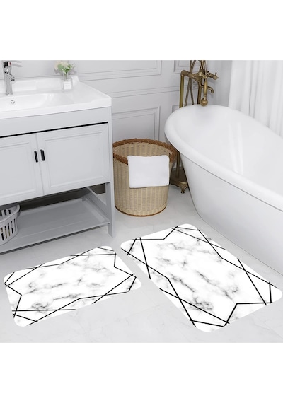 Rovigo Home Baskılı Kaymaz Taban 2 Li Banyo Paspas Takım Rvg5093-100X60-60X50 Çok Renkli