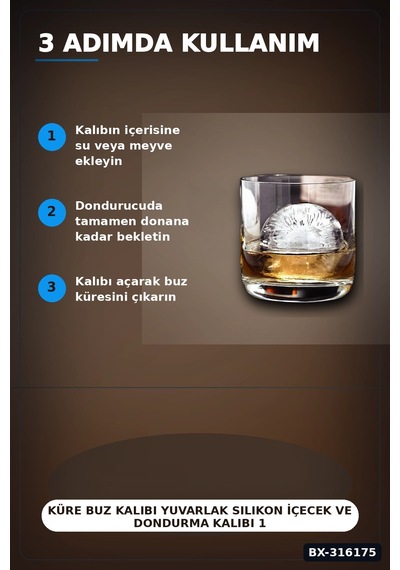 Küre Buz Kalıbı Yuvarlak Silikon İçecek Ve Dondurma Kalıbı 1 Adet 4.5 Cm Bx-316175