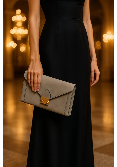 Clutch Mıknatıslı Abiye El Çantası Açık Gri
