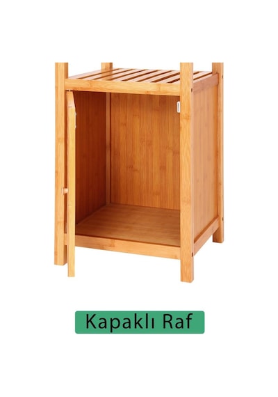 Digithome Bambu Tek Kapaklı 4 Raflı Çok Amaçlı Düzenleyici Organizer Dolap - Db-0003
