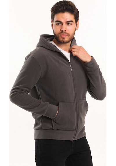 Slazenger SAMSON IN Erkek Fermuarlı Kapüşonlu Cepli Koyu Gri Polar