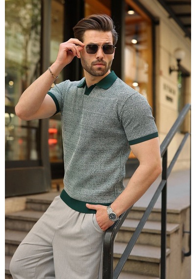 Madmext Nefti Yeşili Polo Yaka Regular Fit Erkek Triko Tişört E7496