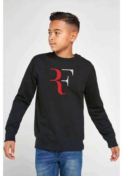 Tshirthane Roger Federer Rf Baskılı Unisex Çocuk Siyah Sweatshirt Siyah