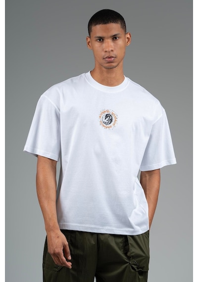 Maraton Sportswear Oversize Erkek Bisiklet Yaka Kısa Kol Basic Beyaz T-shirt 23242-beyaz