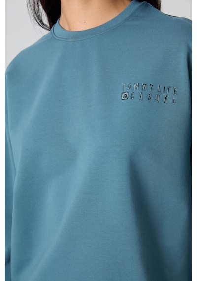 Tommy Life Orman Yeşili Basic Pamuklu O Yaka Oversize Lastik Paça Kadın Eşofman Takım - 95287 Yeşil