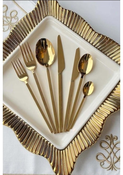Jasper Dilay 36 Parça 6 Kişilik Titanyum Gold Çatal Kaşık Bıçak Gold