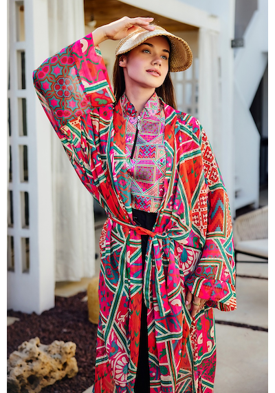 Remsa Mayo Remsa Tesettür Mayo Üzerine Tek Kaftan Kimono Pareo Pembe Rp031 Arzu Pembe