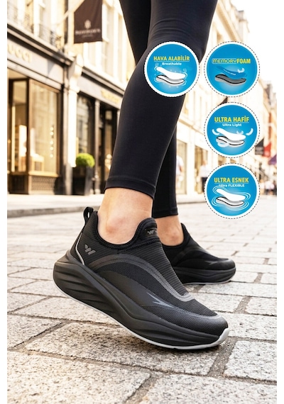 Walkway Siyah-koyu Gri Hafızalı Taban Hafif Esnek Unisex Spor Ayakkabı Eclipse G