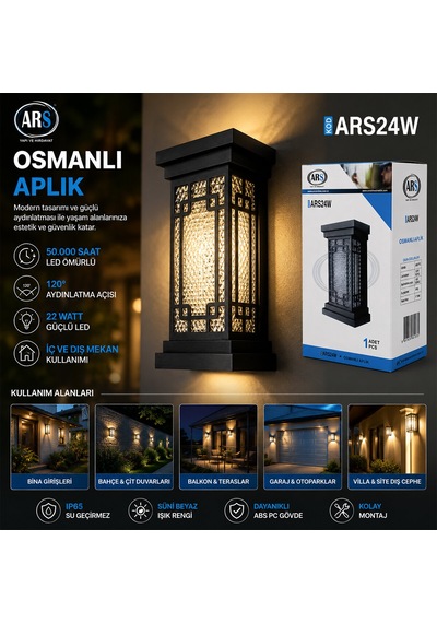 Ip66 50.000 Saat Led Ömrü 22w Osmanlı Led Aplik Duvar Lambası Ars-348952 Çok Renkli