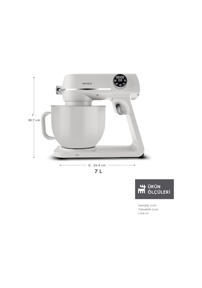 Karaca Multichef Artisan Renkli Hazneli Digital Ekran Tam Döküm Hamur Yoğurma Makinesi Cream 1800w 7l