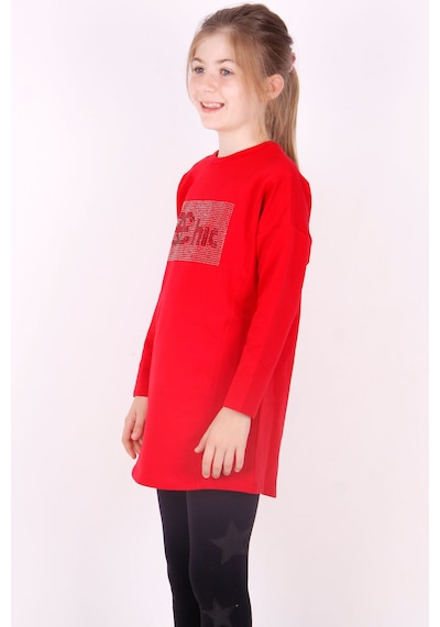 Toontoy Kids Toontoy Kız Çocuk Chic Yazılı Taş İşlemeli Tişört Bej