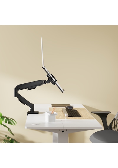 17-32 Inç Tek Kollu Monitör Kolu 9 Kg Siyah + Laptop Tutucu Set Siyah 10-17.3"