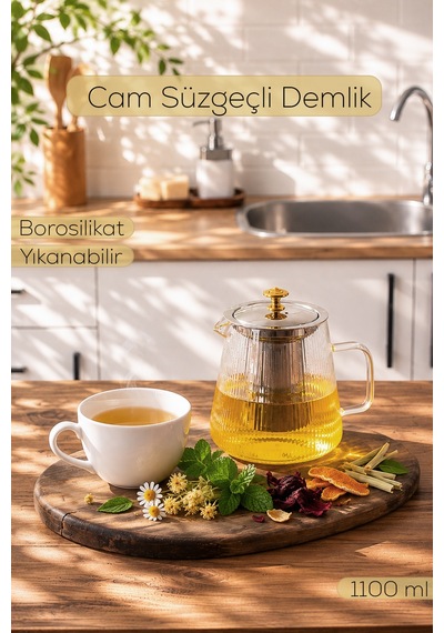 Porsima Jydh-201 Isıya Dayanıklı 1100 Ml Süzgeçli Borasilikat Cam Demlik Çay-bitki Çayı Demliği