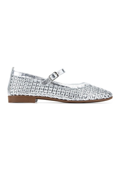 Tamer Tanca Kadın Lame Babet Ayakkabı 1194 G291 Bn Ayk Y26 Lame Cılt Gümüş
