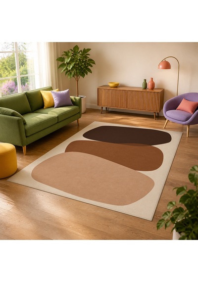 Kartela Halı Katman Taş Desenli Modern Halı Bakır Kaymaz Taban Makinede Yıkanabilir 160x240 Cm