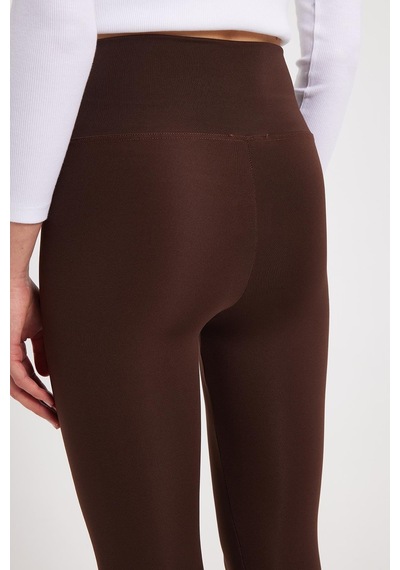 Tudors Kadın Slim Fit Dar Kesim Scuba Kumaş Beli Lastikli Kahverengi Tayt-42440 Kahverengi