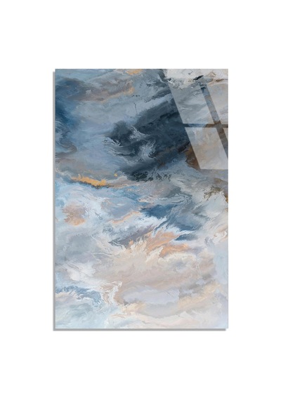 Mavi Altın Mermer Cam Tablo Dikey 80x125 Cm Deg1412