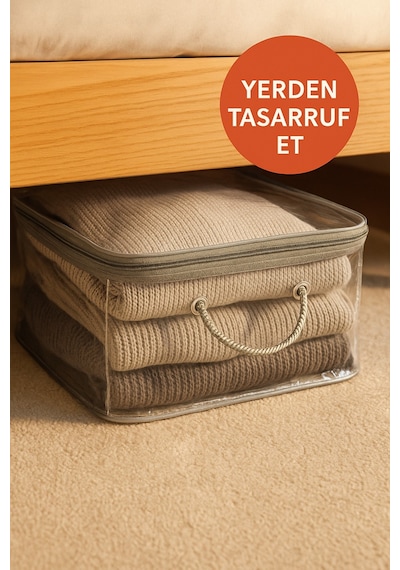 Mor Şeffaf Kapaklı Hurç 28x32x15 Cm Orta Boy Dolap İçi Kıyafet Ve Havlu Düzenleyici Gri