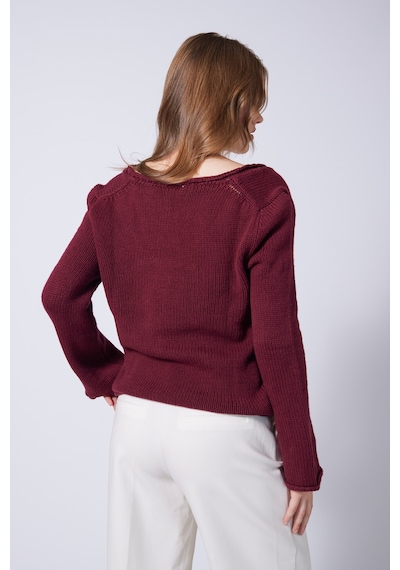 V Yaka Basic Triko Kazak Bordo