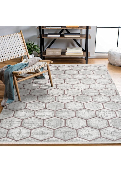 Bespoky Argilla Geometrik Modern Salon Halısı Makine Dokuma Gri - Açık Gri - 15534k