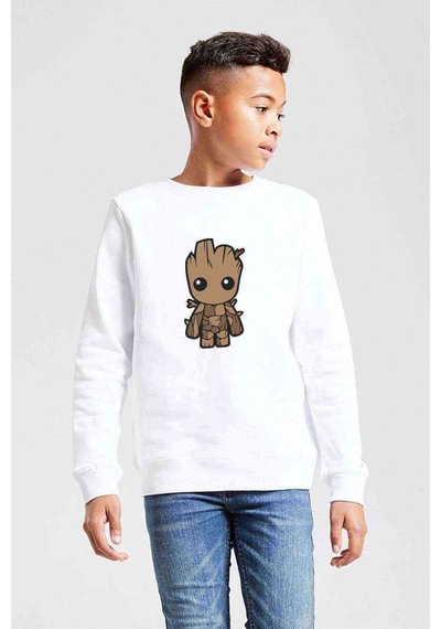 Tshirthane I Am Groot Baby Baskılı Unisex Çocuk Beyaz Sweatshirt