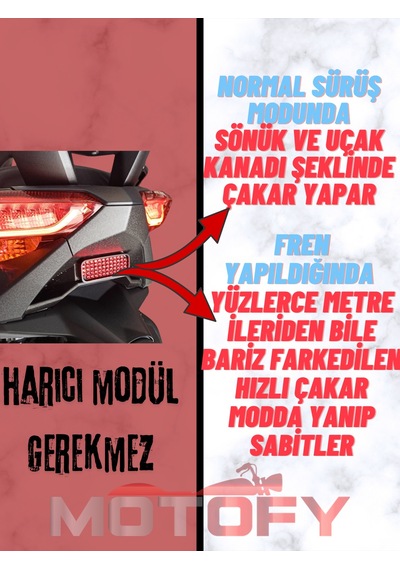 Uçak Kanadı Görünümlü Ultra Parlak Motosiklet Kedi Gözü Boyutlu Stop Lambası Extra Farkedilebilirlik