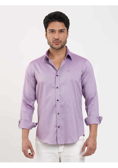 Dufy Lila Erkek Slim Fit Düz Brent Düğmeli Yaka Uzun Kol Gömlek - 102464-lila Lila