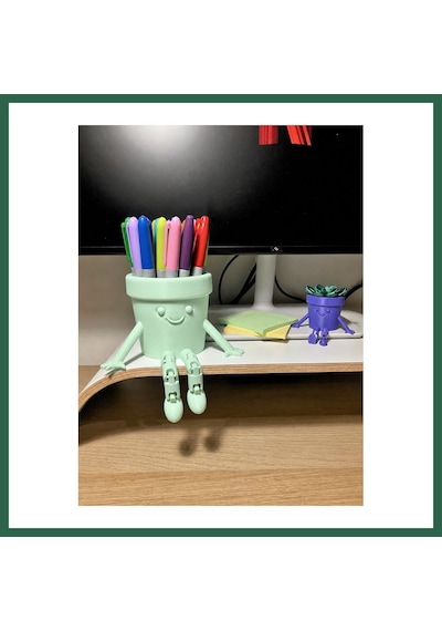 Bezos 3d Baskı Hareketli Gülen Kalemlik - Eklemli Masaüstü Organizer - Mint Bzs01 Mint Yeşili