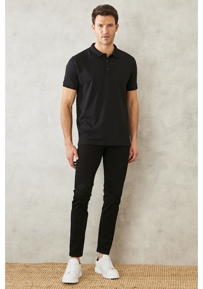 Ac&Co / Altınyıldız Classics 4A4820200047Sss3XL Düğmeli Polo Yaka Cepsiz Slim Fit Erkek Tişört - Siyah