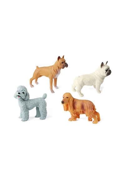 4 Parça Köpekler Figür Oyun Seti Fıransız Buldog Boxer Poodle Cocker Hayvan Figürü