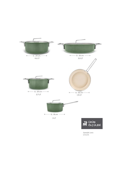Karaca X Refika Swiss Crystal 9 Parça Tencere Seti Emerald Green Gri