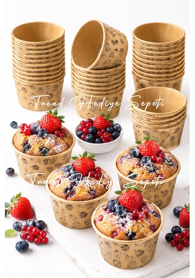 Trend Hediye Sepeti 50'li Kek Desenli Muffin Cupcake Kalıbı Kek Kapsülü Kek Kalıbı , Safari Konsept , Airfryer Uyumlu Kraft