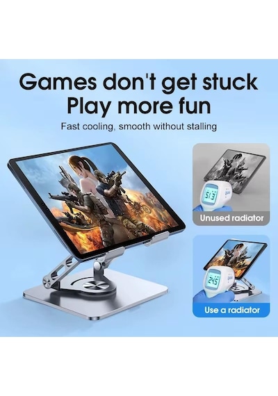 360 Derece Dönebilir Laptop Ve Tablet Standı Paslanmaz Çelik, Ayarlanabilir Yükseklik, Katlanabilir Masaüstü Bilgisayar Standı, İpad Ve Macbook Uyumlu Ergonomik Raf-dizüstü Pc Tablet Standı