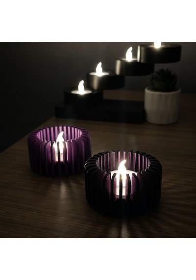 3d Baskı Modern Çizgili Mumluk - Tealight Mumluk 1 Adet -mor Diğer