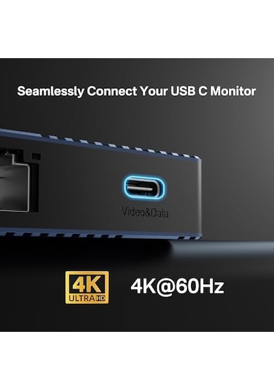 Acasıs Çift Monitör Yerleştirme İstasyonu, Hdmı 4k 60 Hz, 14&apos Ü 1 Arada Dizüstü Bilgisayar Yuvası, 10 Gbit/s Usb-c Video + Veri, 3 X Usb C, Usb A Ethernet, 100 W Pd, Sd/tf, 3,5 Mm Ses, Siyah
