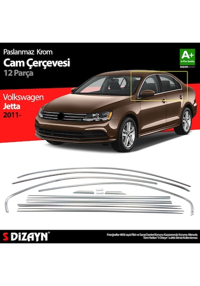 S-dizayn Vw Jetta Krom Cam Çerçeve Seti 12 Prç. 2011-2019 A+ Kalite