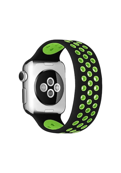 Watch 38mm Ayarlı Delikli Silikon Kordon - Siyah-yeşil Bz8683140512071
