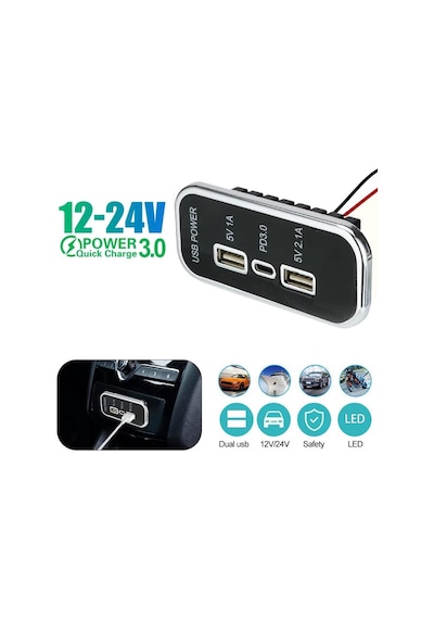 Type-c Usb 3 Portlu Araç Şarj Soketi Adaptörü 12v-24v