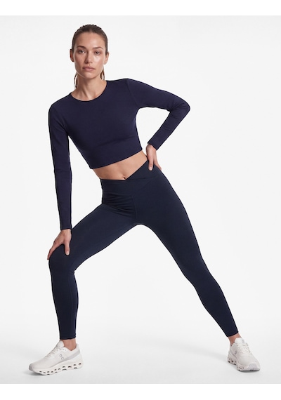 Koton Slim Fit Uzun Kollu Bisiklet Yaka Crop Spor Tişört Lacivert 7wak10091nk